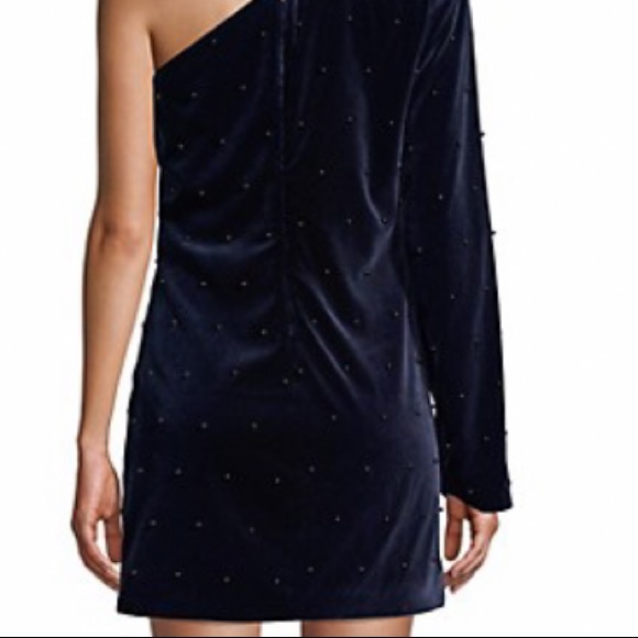 RtA NAVY VELVET AND PEARLS EDIE ONE SHOULDER MINI DRESS SIZE 4 - Picture 10 of 16